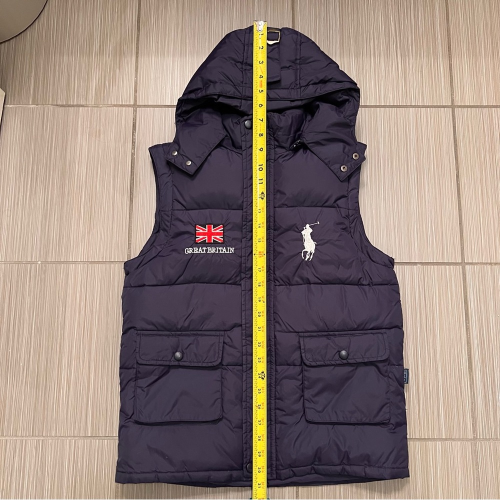 Rare Polo Ralph Lauren Vest puffy puff Great Britain UK small logo navy hood - Picture 5 of 8